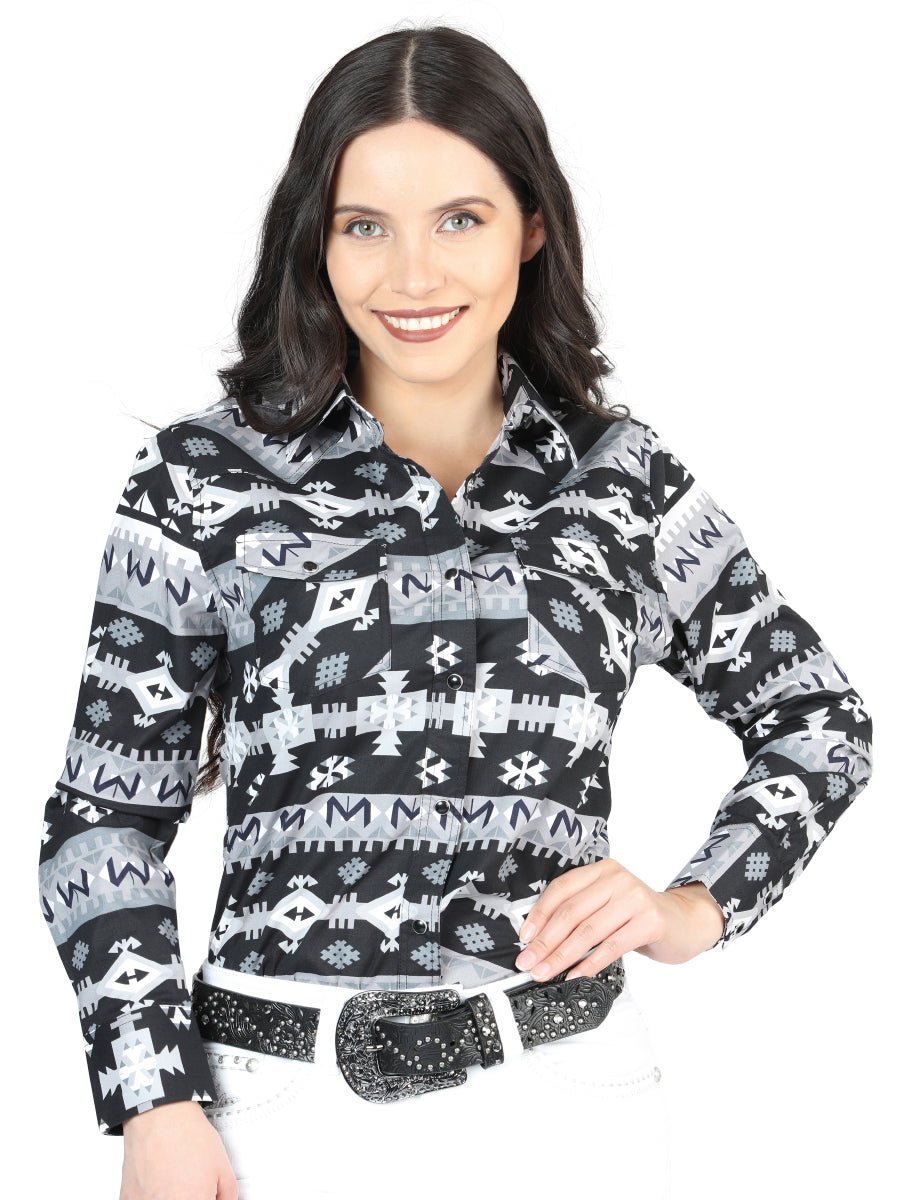 Casual Long - Sleeve Shirt by El General Black/White 44423 - Diana Zapateria Inc