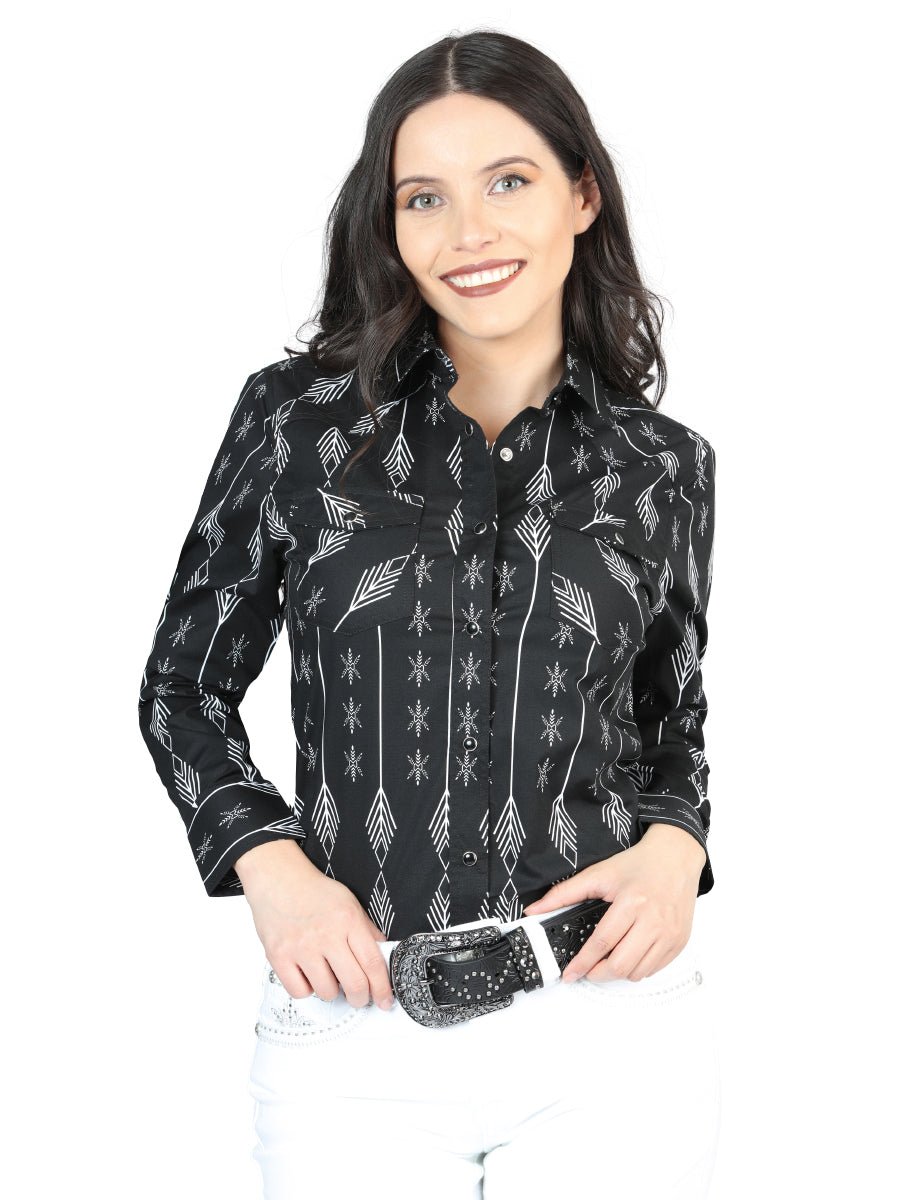 Casual Long - Sleeve Shirt by El General Black/White 44436 - Diana Zapateria Inc