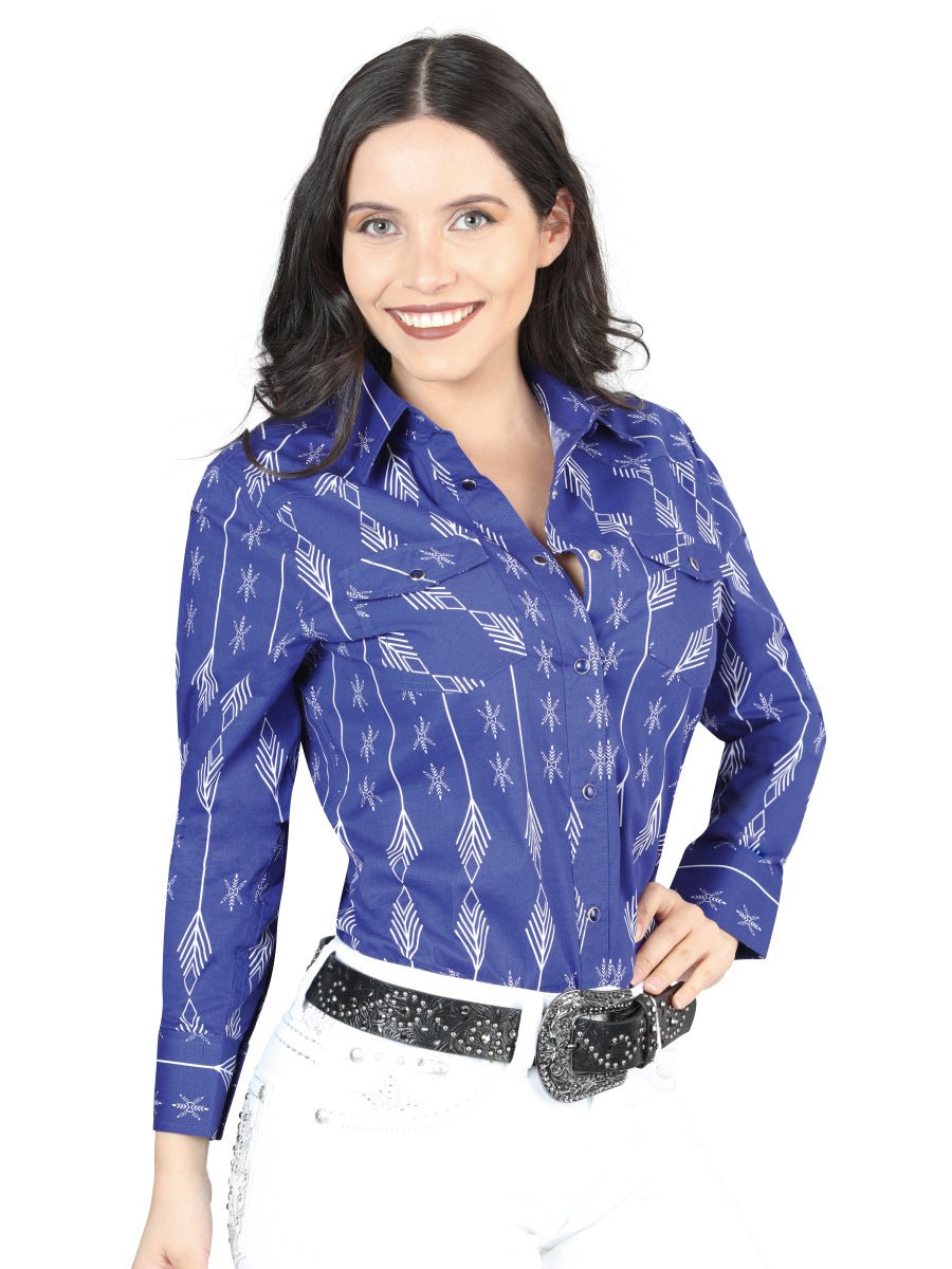 Casual Long - Sleeve Shirt by El General Blue/White 44437 - Diana Zapateria Inc