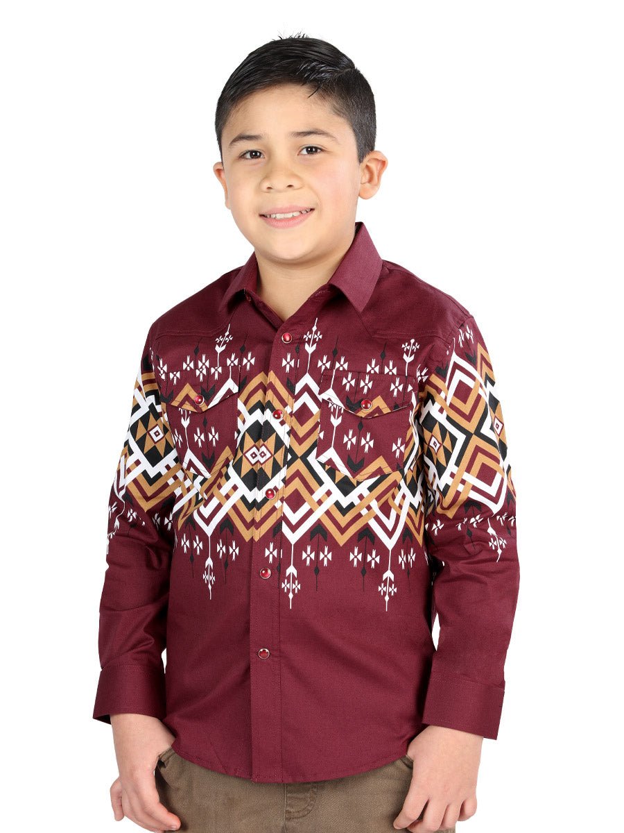 Casual Long - Sleeve Shirt by El General Burgundy 44465 - Diana Zapateria Inc