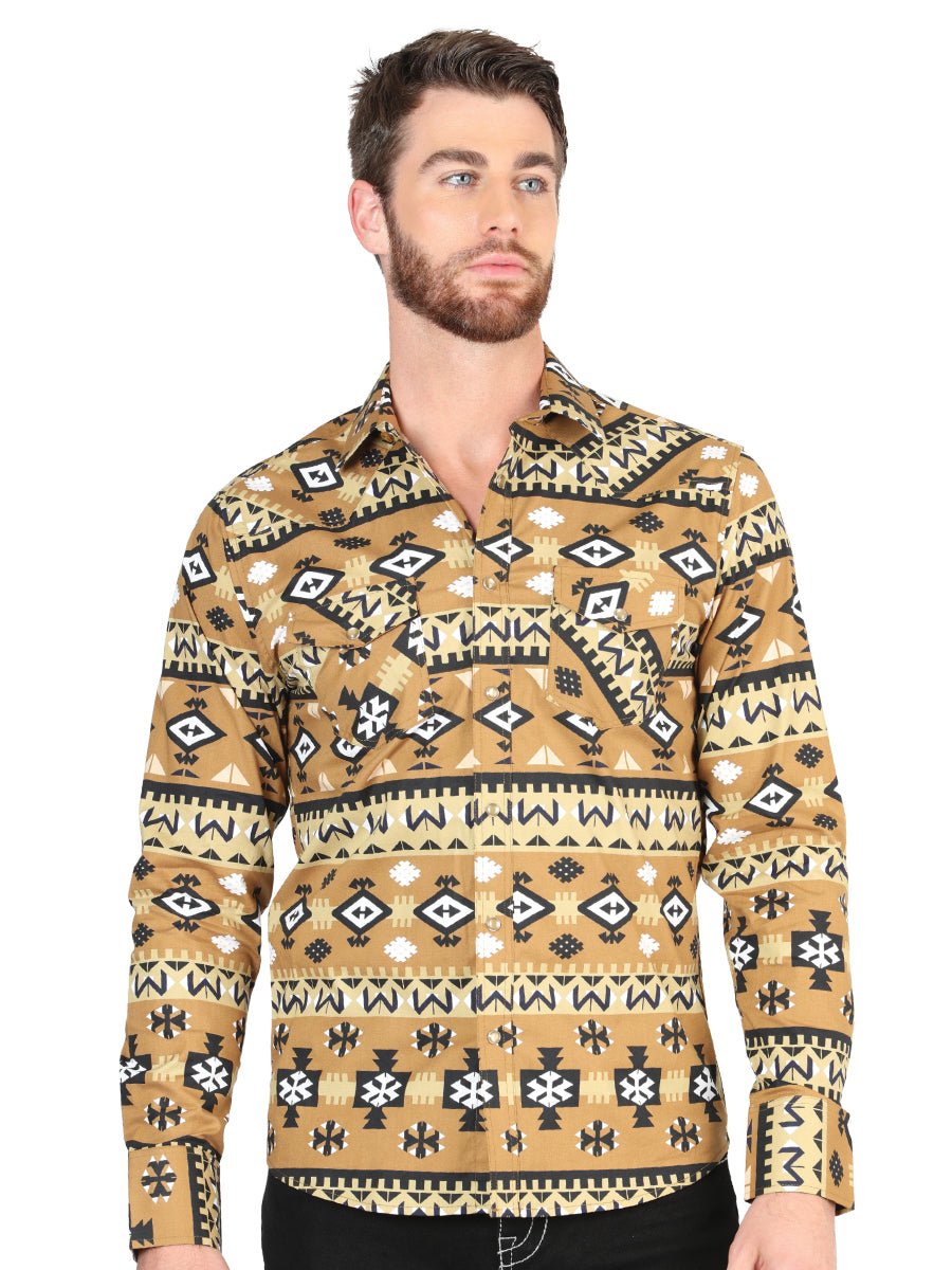 Casual Long - Sleeve Shirt by El General Mustard 44417 - Diana Zapateria Inc