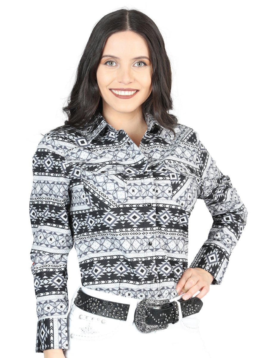 Casual Long - Sleeve Shirt by El General White/Black 44405 - Diana Zapateria Inc