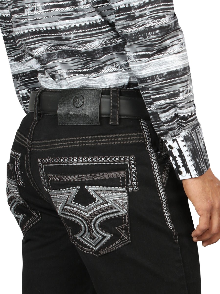 Centenario Men's Black Denim with Gray Embroidered Details 45311 - Diana Zapateria Inc