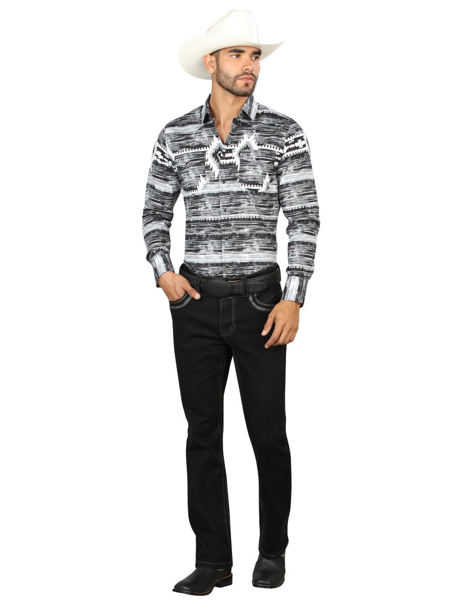 Centenario Men's Black Denim with Gray Embroidered Details 45311 - Diana Zapateria Inc