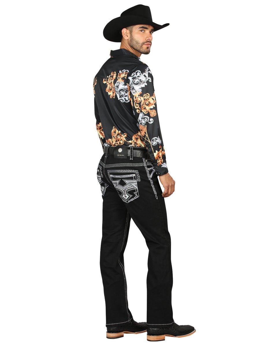 Centenario Men's Black Denim with White/Gray Embroidered Details 45310 - Diana Zapateria Inc