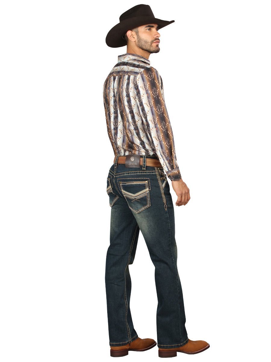 Centenario Men's Tinted Green Denim with Embroidered Details 45315 - Diana Zapateria Inc