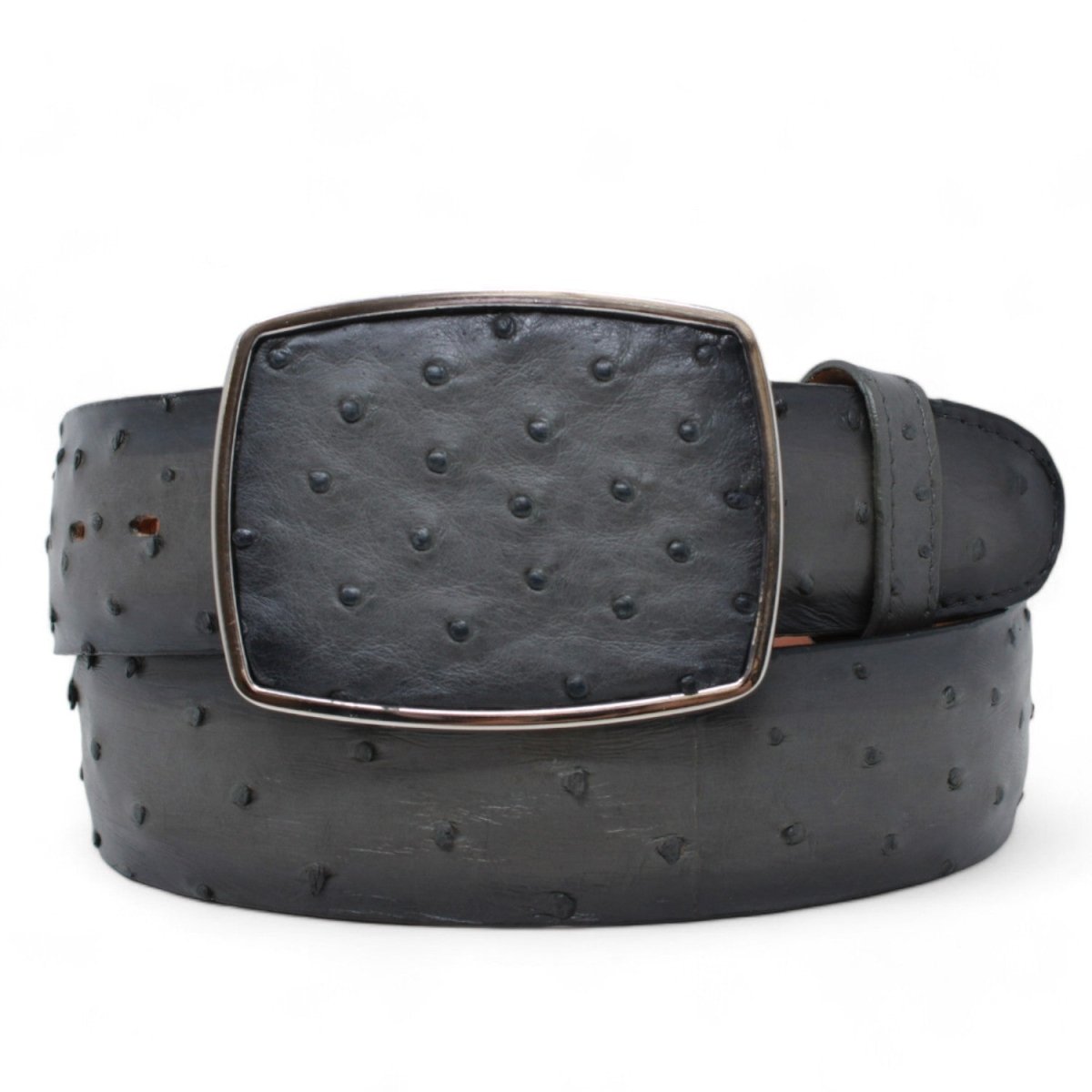 Genuine Ostrich Leather Western Belt Faded Gray Color - Los Altos Boots - Front View