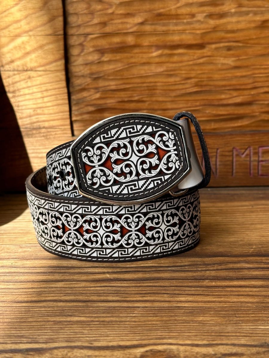 Cinto de Cuero Original Plata con Rojo con Hebilla de Metal - Rodeo Imports