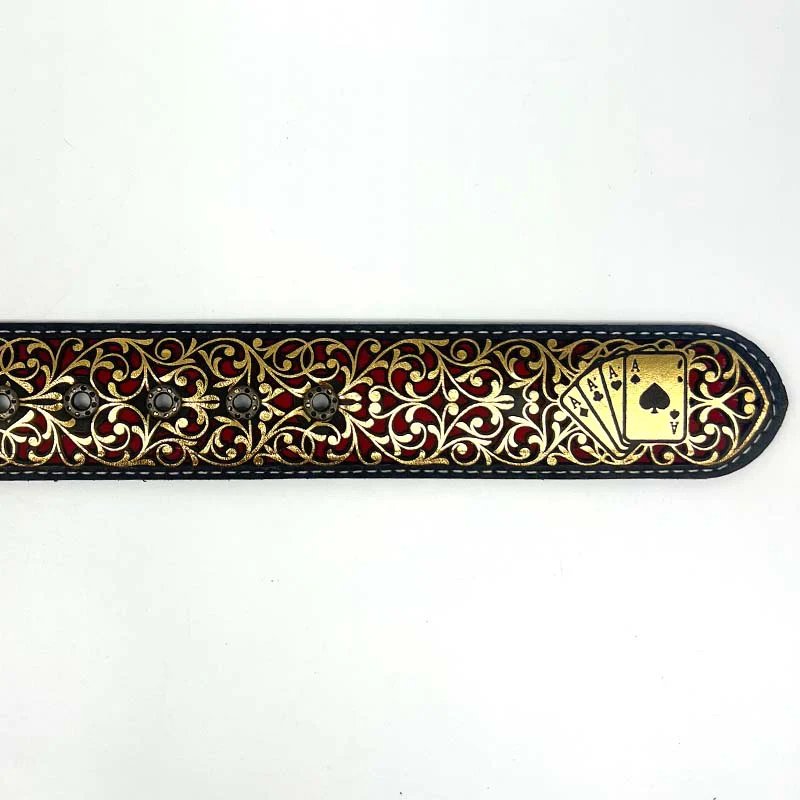 Cinto de Cuero Pokar de Ases con Hebilla de Metal - Oro - A&A Boots