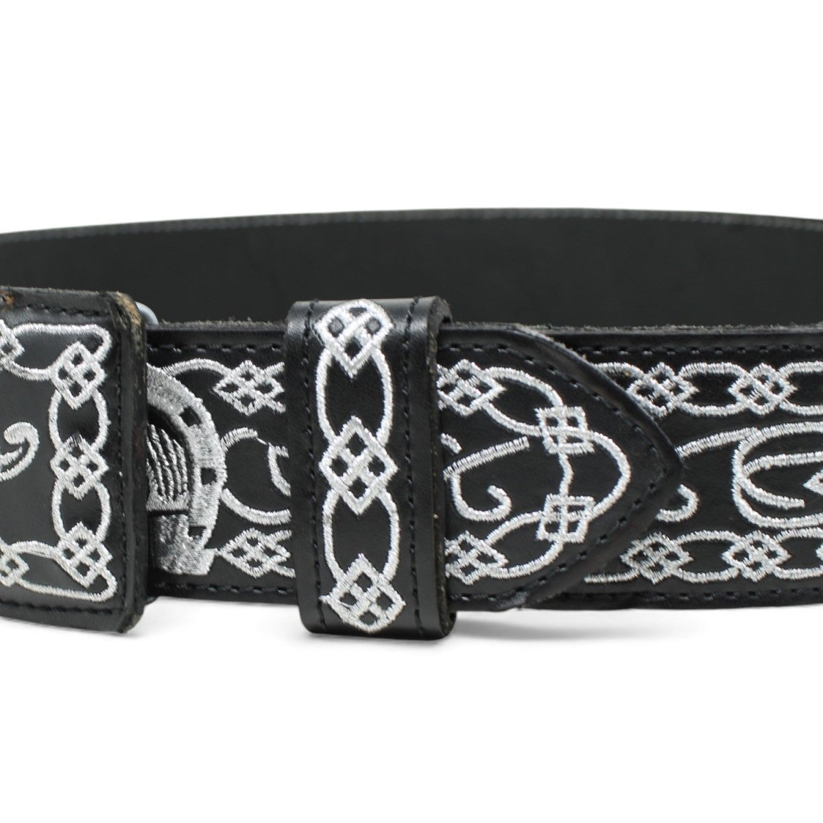 Cinto Vaquero de Cuero Original con Bordado Color Negro con Herradura WD - 1544 - White Diamonds Boots