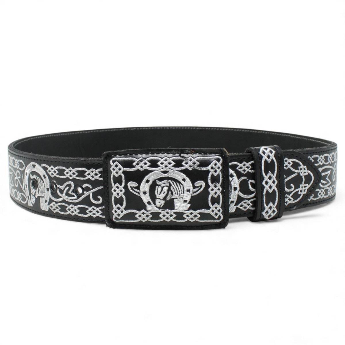 Cinto Vaquero de Cuero Original con Bordado Color Negro con Herradura WD - 1544 - White Diamonds Boots