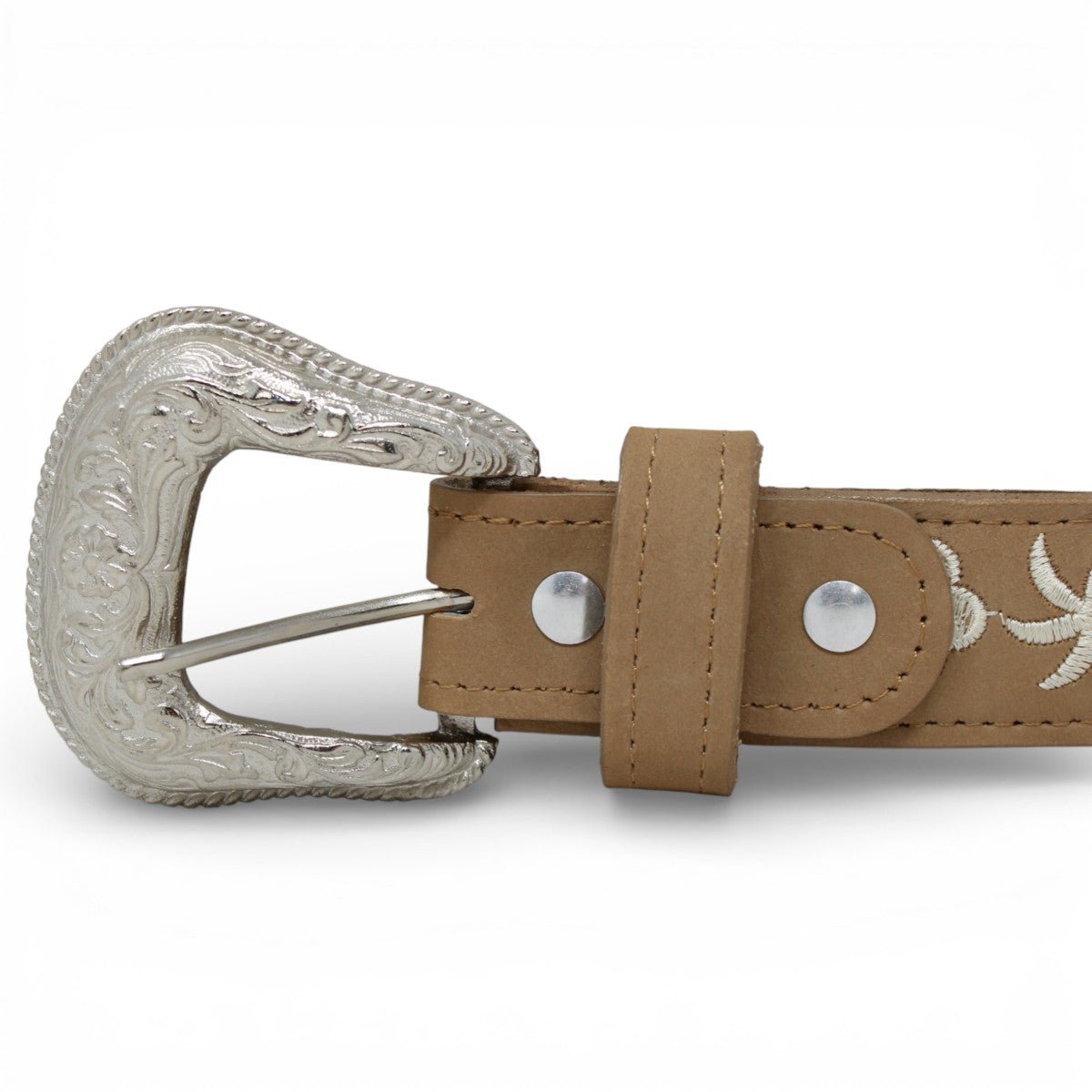 Cinto Vaquero para Mujer de Piel Crazy Original Con Flores Bordados - TMLB200759 - Tanner Mark Boots