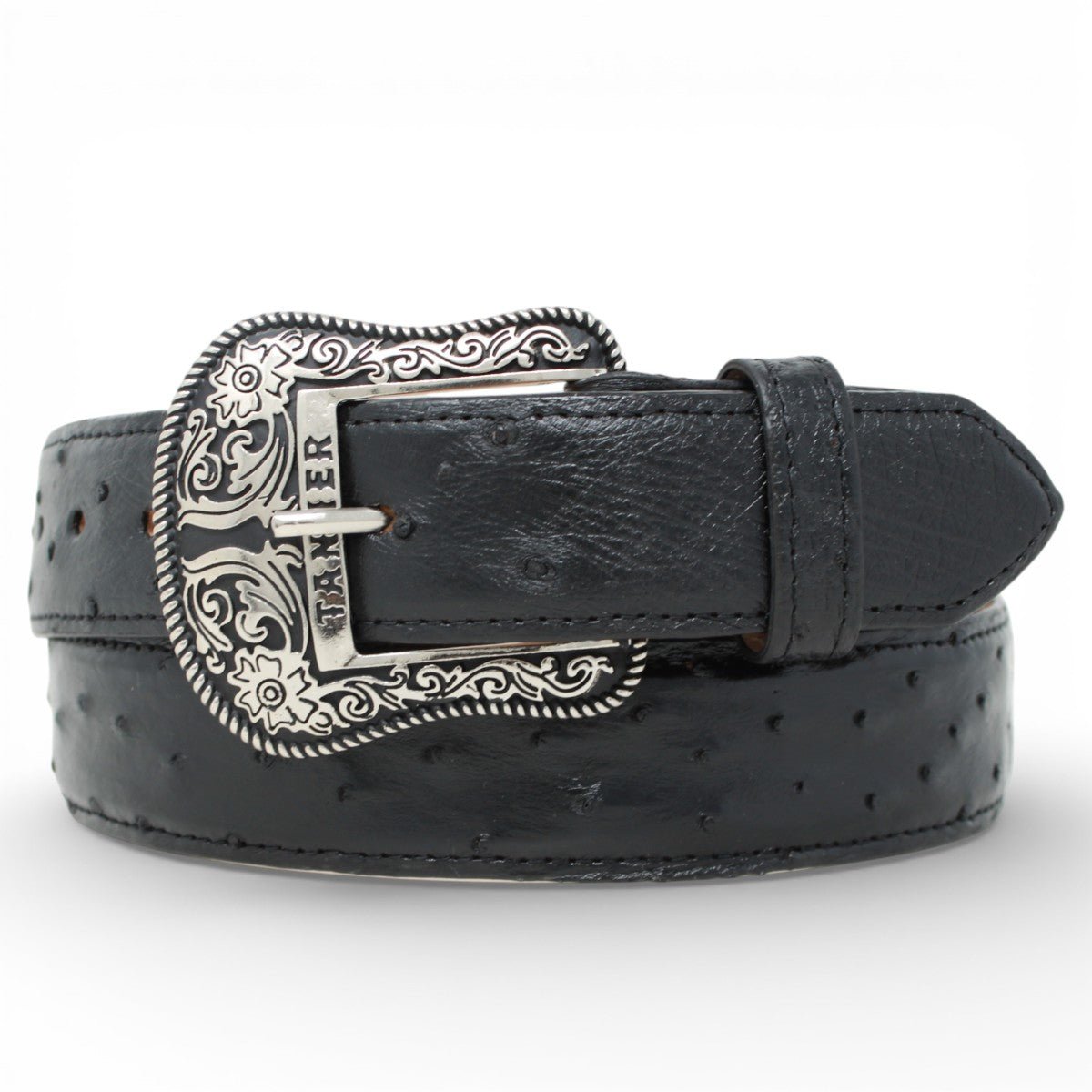 Cinturón de Avestruz Con Hebilla Metálica Texas Negro - TMXB100152 - Tanner Mark Boots