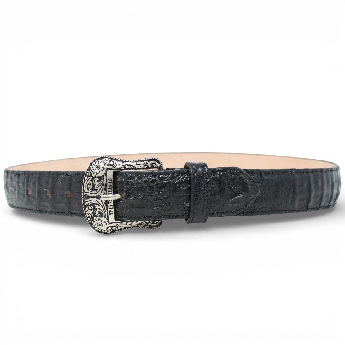 Cinturón de Caiman Negro Con Hebilla Metálica Texas - TMXB100159 - Tanner Mark Boots