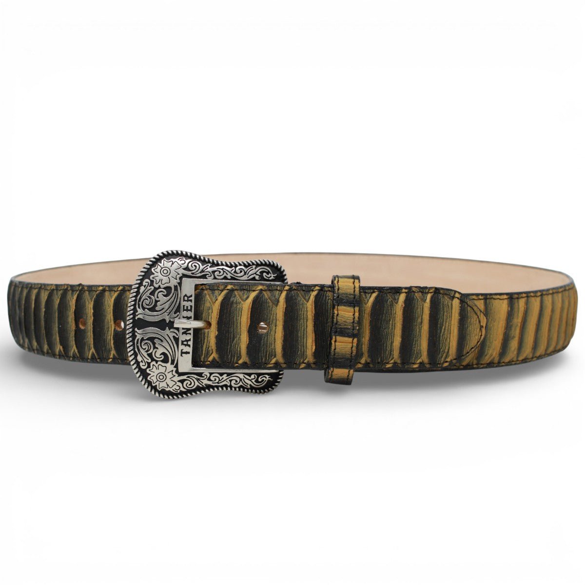 Cinturon de Piel con Estampado de Piton Jumbo y Hebilla Metálica Texas Miel - TMB205589 - Tanner Mark Boots
