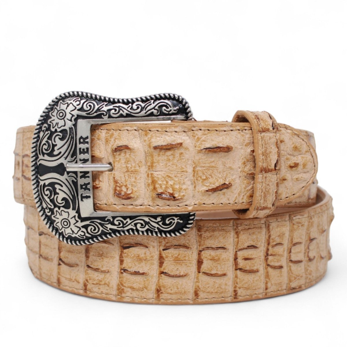 Cinturon de Piel Genuina con Estampado de Caiman Lomo y Hebilla Metálica Texas Arena - Tanner Mark Boots