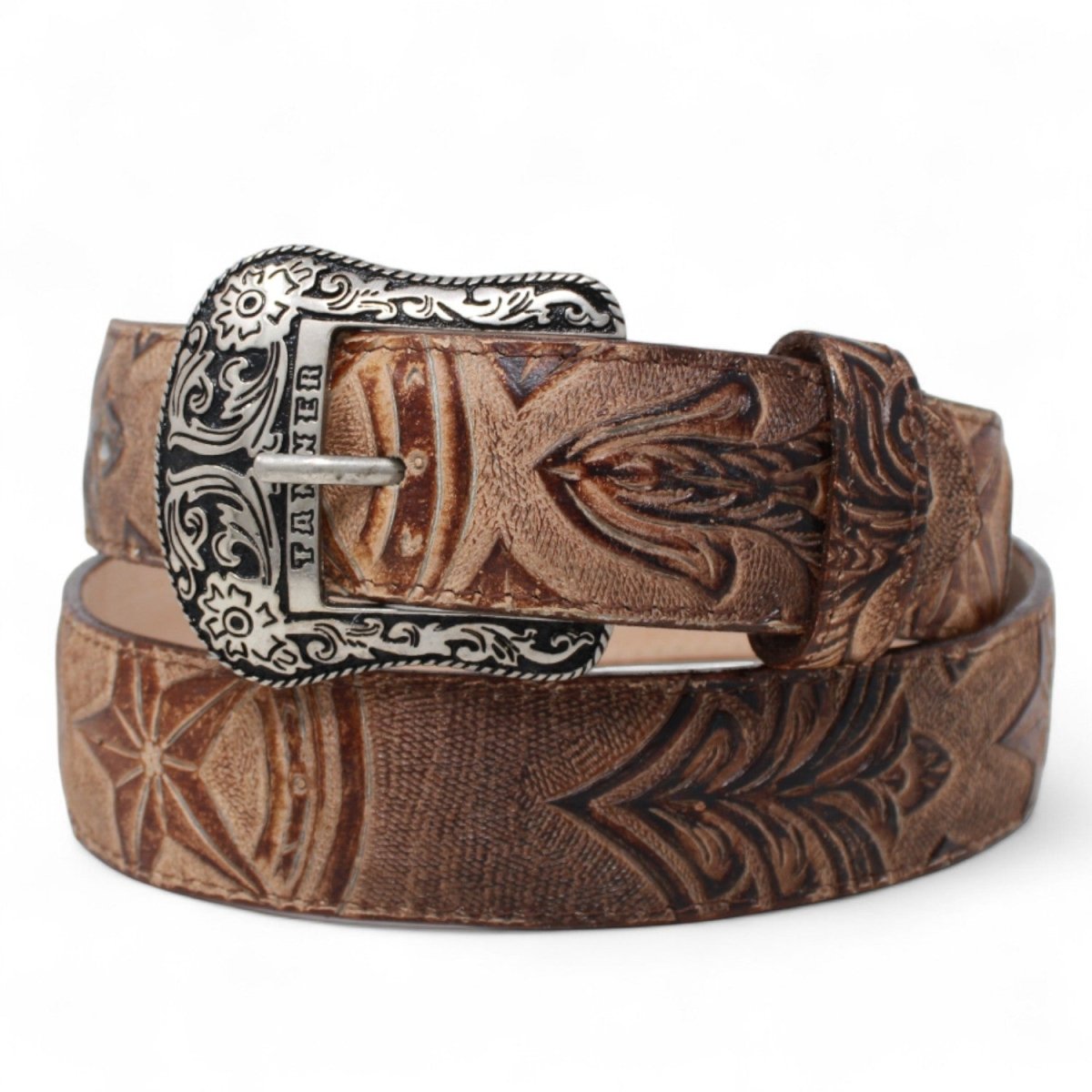Cinturon de Piel Genuina con Estampado de Cincelada con Estrella y Hebilla Metálica Texas - Tanner Mark Boots
