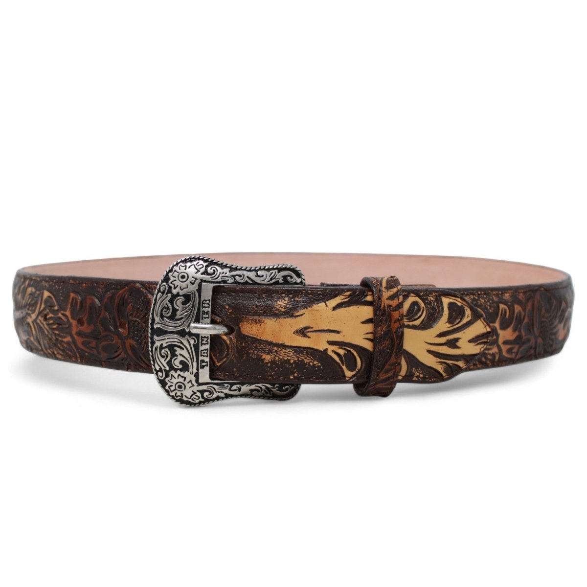 Cinturon de Piel Genuina con Estampado de Cincelada y Hebilla Metálica Texas - Tanner Mark Boots