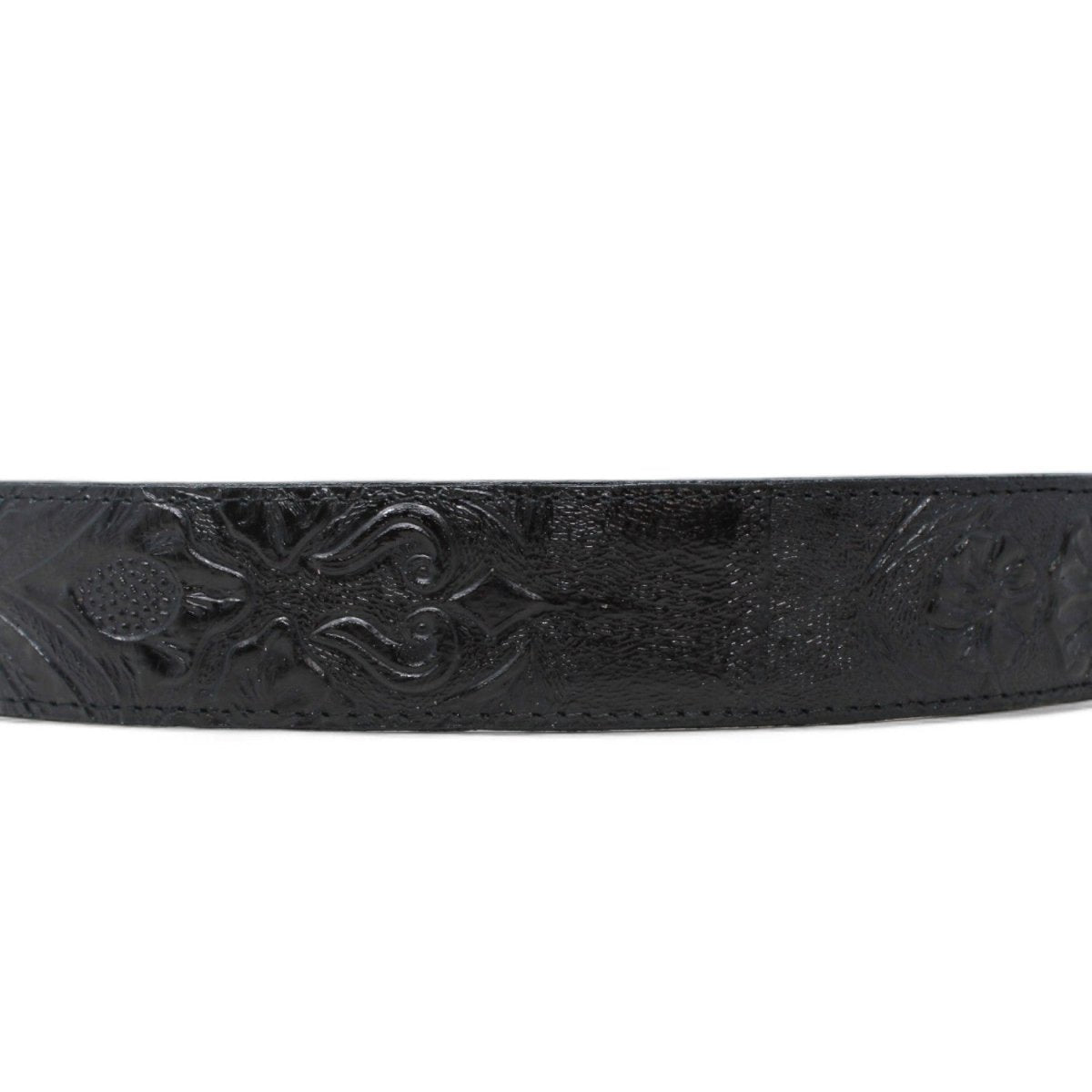 Cinturon de Piel Genuina con Estampado de Cincelado Floral y Hebilla Metálica Texas - Negro - Tanner Mark Boots