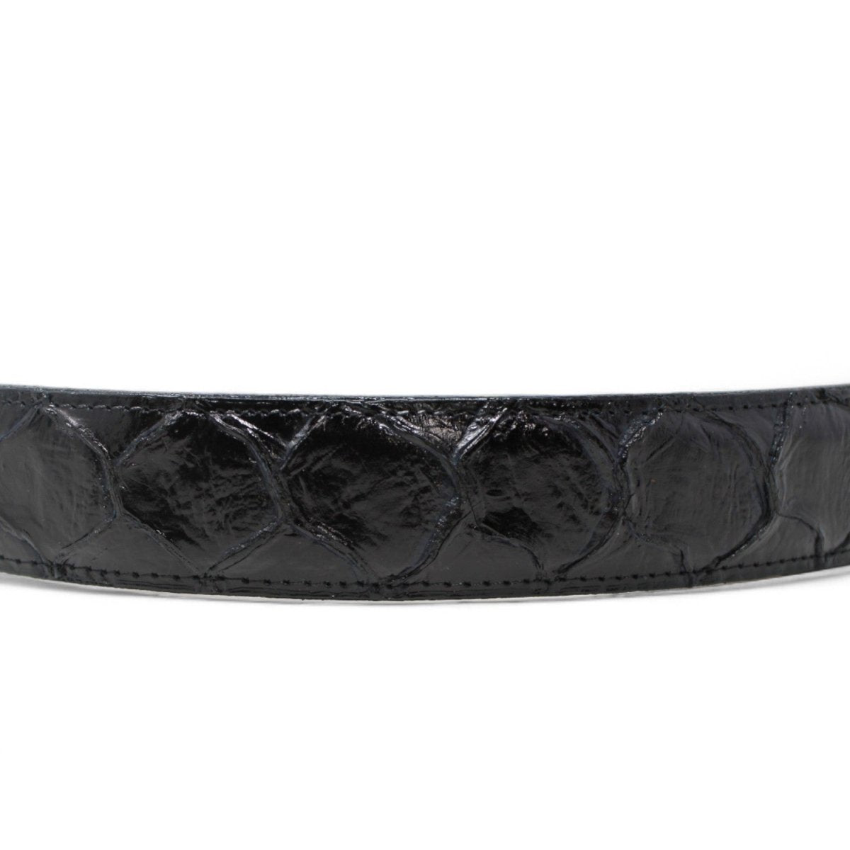 Cinturón de Piel Genuina con Estampado de Pirarucu y Hebilla Metálica Texas Negro - Tanner Mark Boots