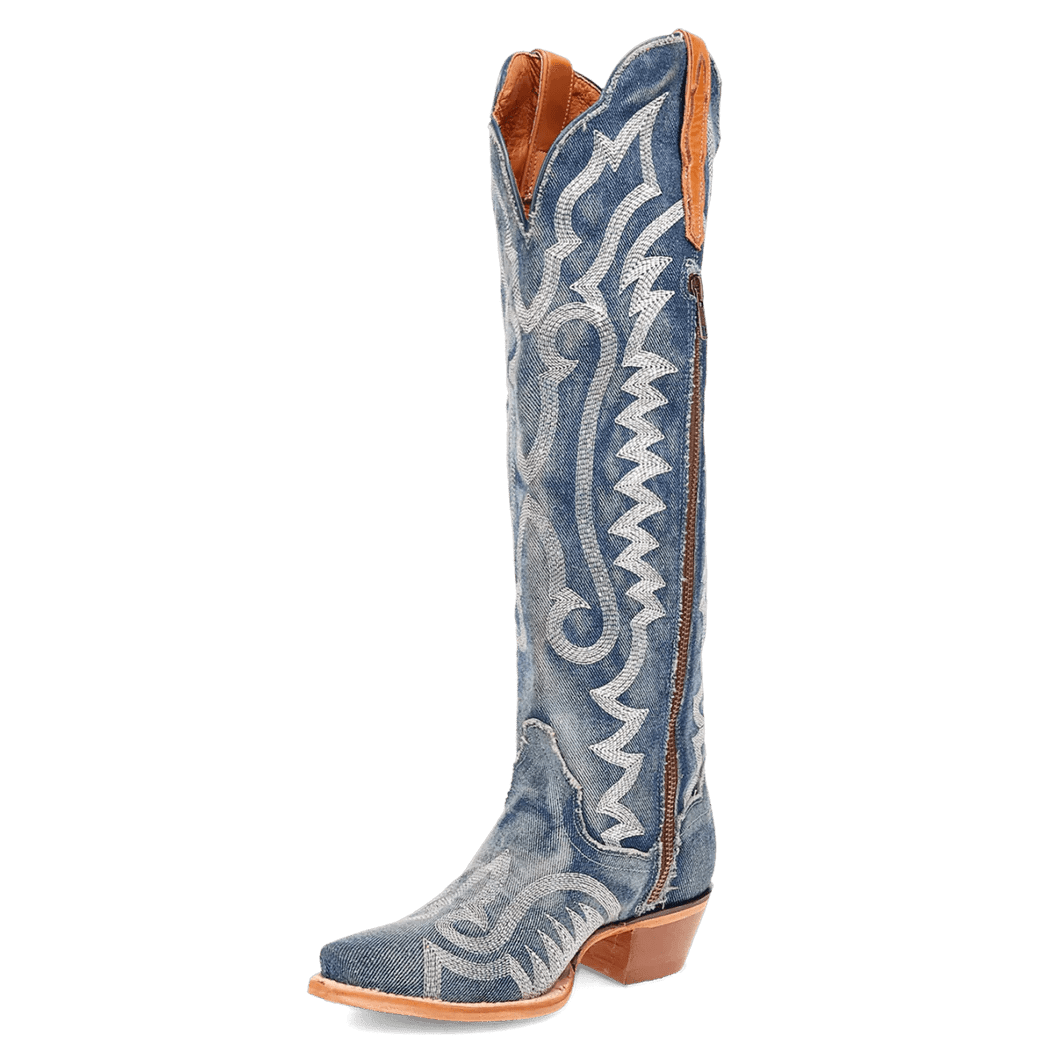 Dan Post Women's Denim Darlin Snip Toe Leather Tall Boots - Blue - Dan Post Boots