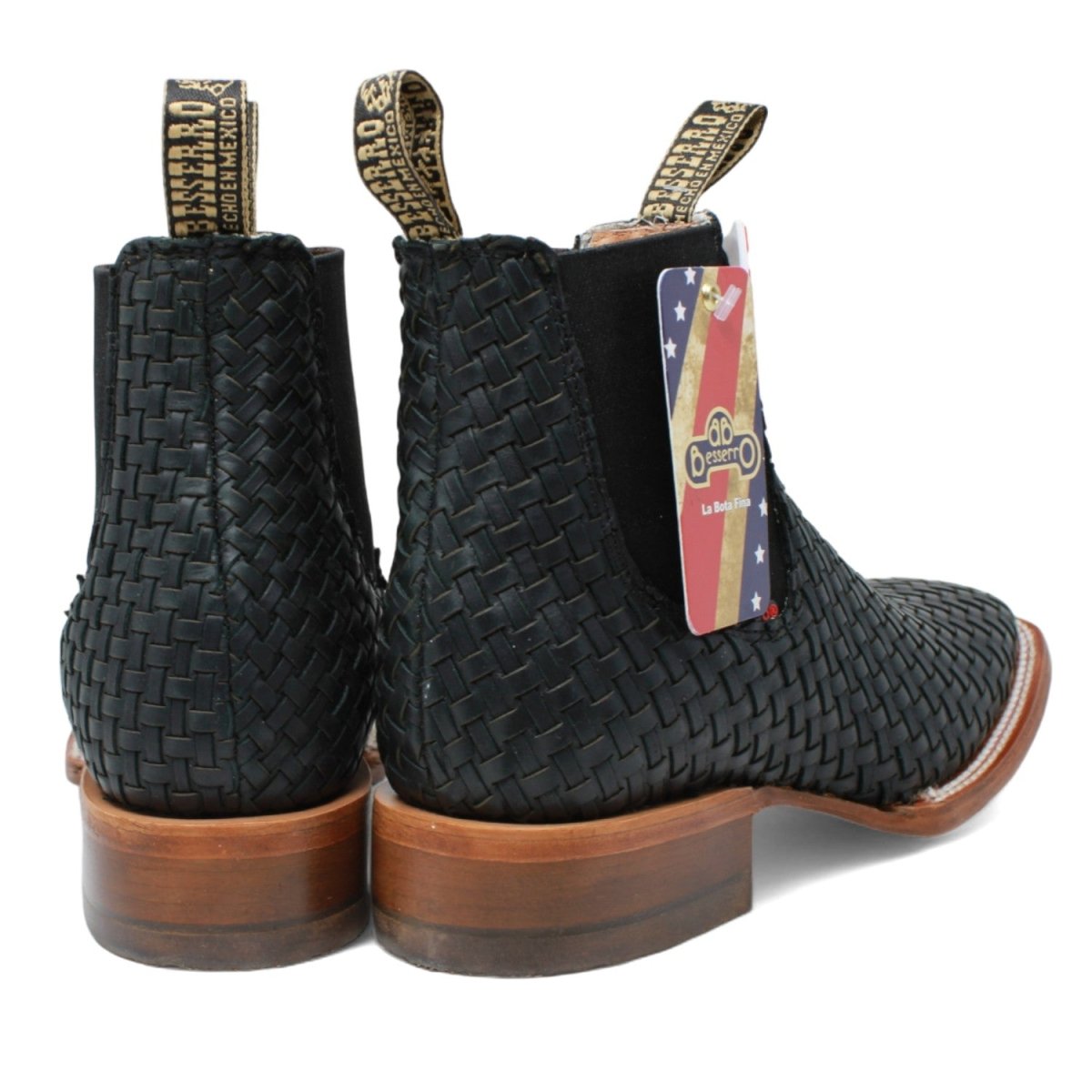 El Besserro Men's Petatillo Leather Square Toe Ankle Boots Black - Hooch