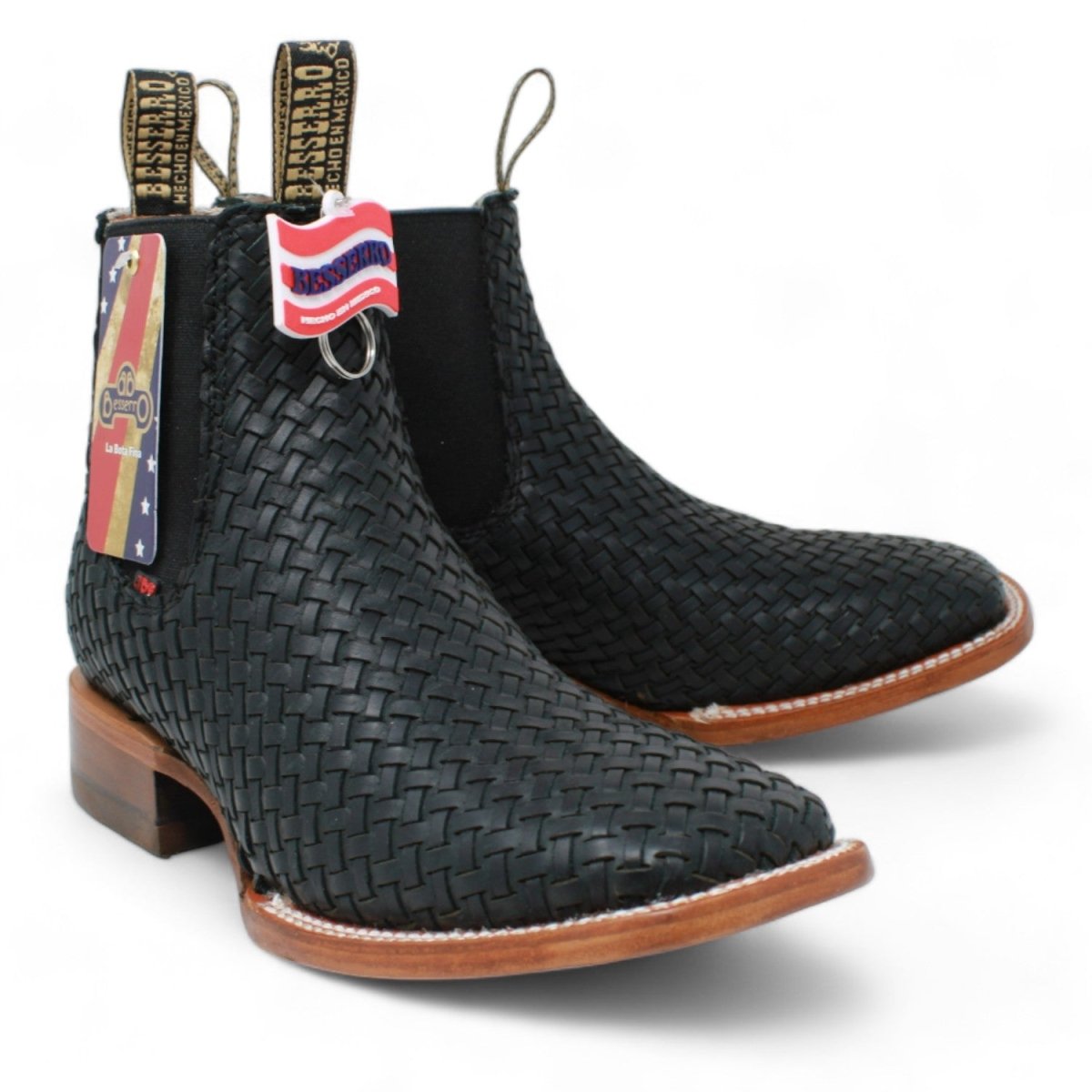 El Besserro Men's Petatillo Leather Square Toe Ankle Boots Black - Hooch