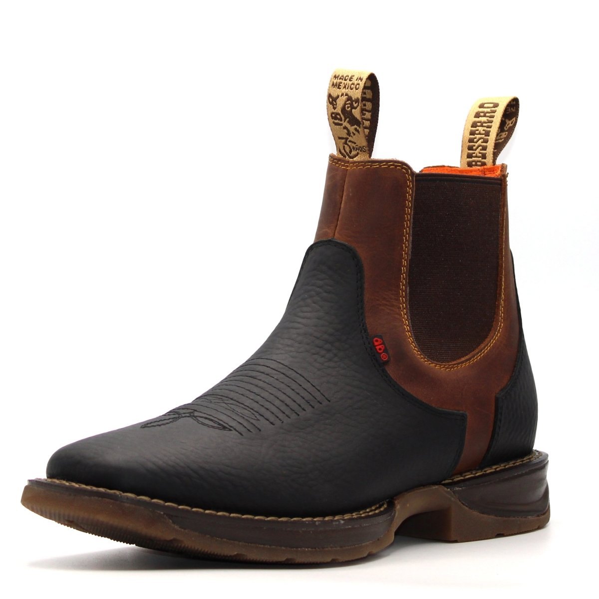 El Besserro Men's Square Toe Leather Ankle Boots w/ Rubber Sole Black - Hooch