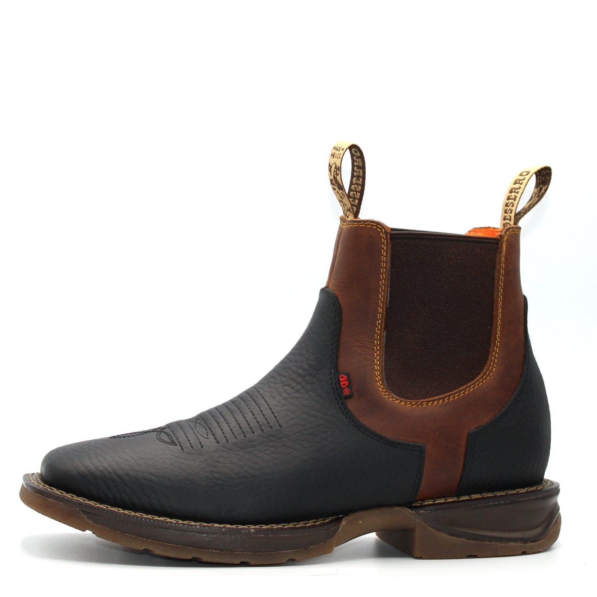 El Besserro Men's Square Toe Leather Ankle Boots w/ Rubber Sole Black - Hooch