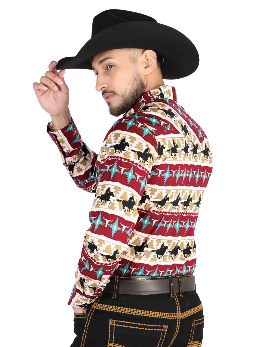 El General Black/Gold Casual Long - Sleeve Shirt - Burgandy 44476 - Diana Zapateria Inc