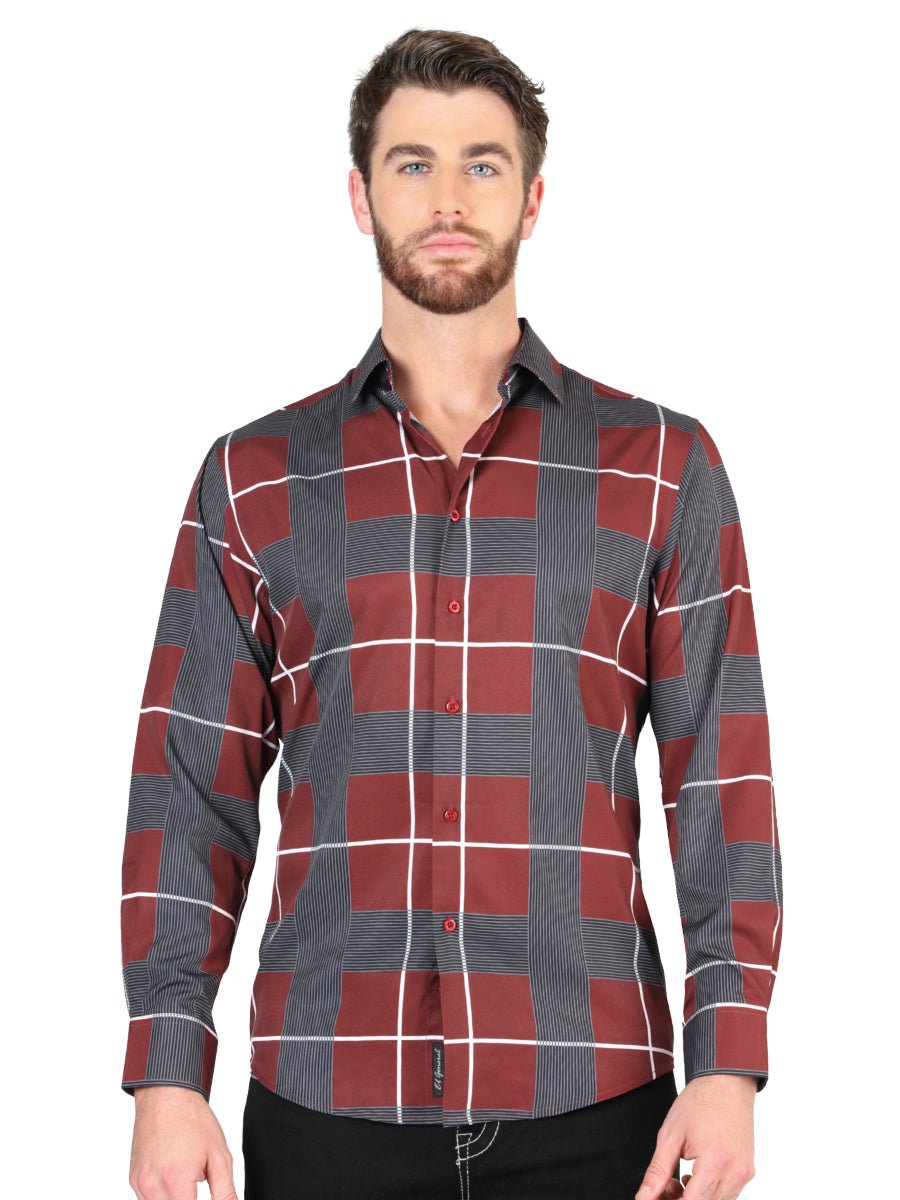 El General Burgundy Casual Long - Sleeve Shirt 44603 - Diana Zapateria Inc