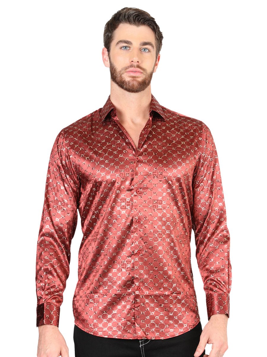 El General Burgundy/Gold Casual Long - Sleeve Shirt 44546 - Diana Zapateria Inc