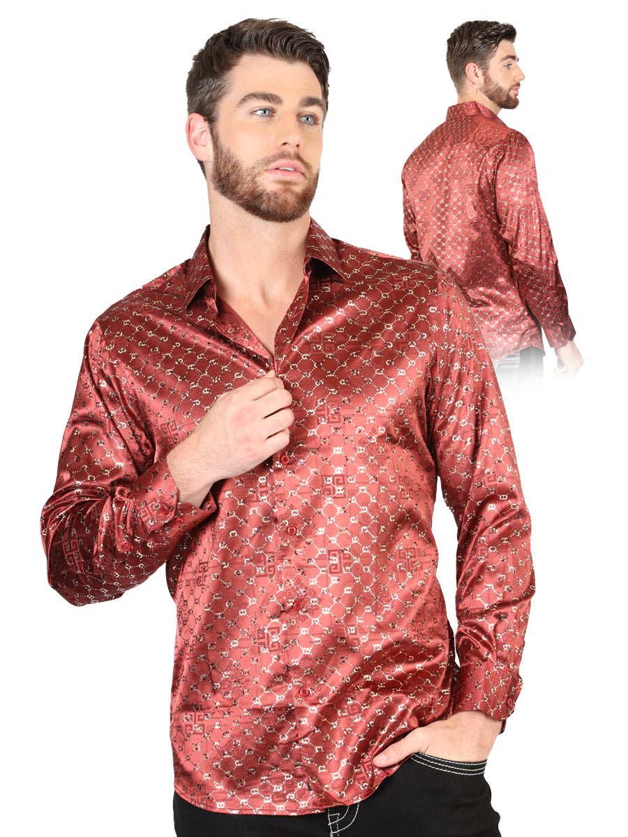 El General Burgundy/Gold Casual Long - Sleeve Shirt 44546 - Diana Zapateria Inc