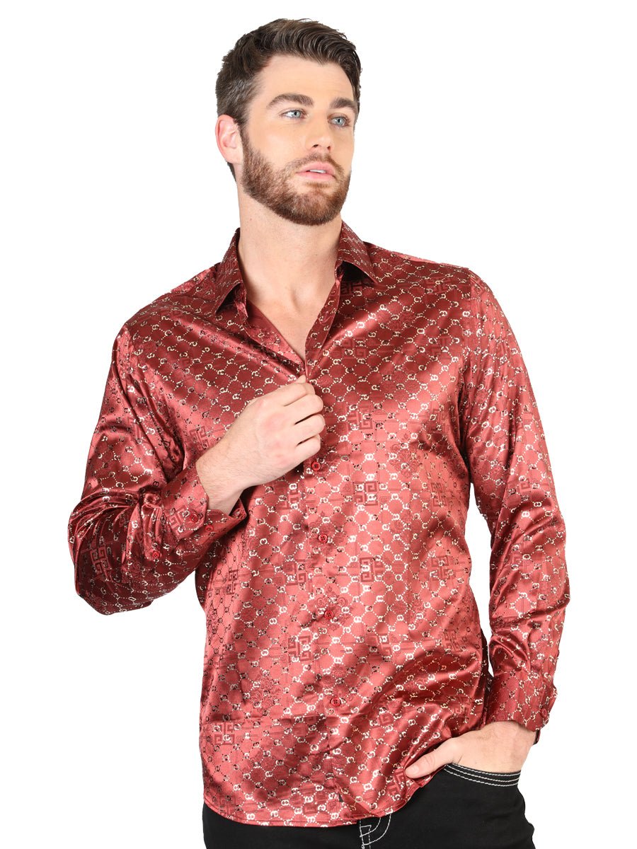 El General Burgundy/Gold Casual Long - Sleeve Shirt 44546 - Diana Zapateria Inc