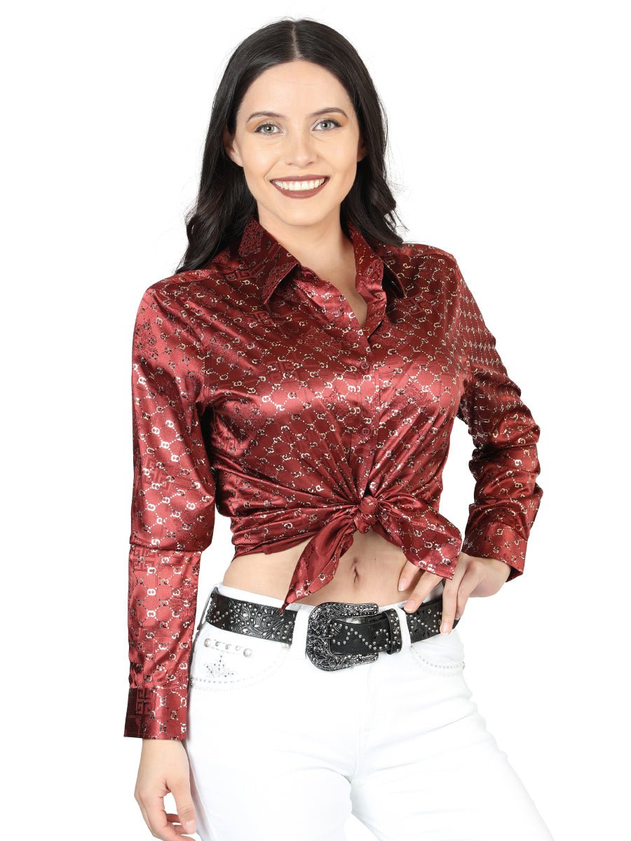El General Burgundy/Gold Casual Long - Sleeve Shirt 44555 - Diana Zapateria Inc