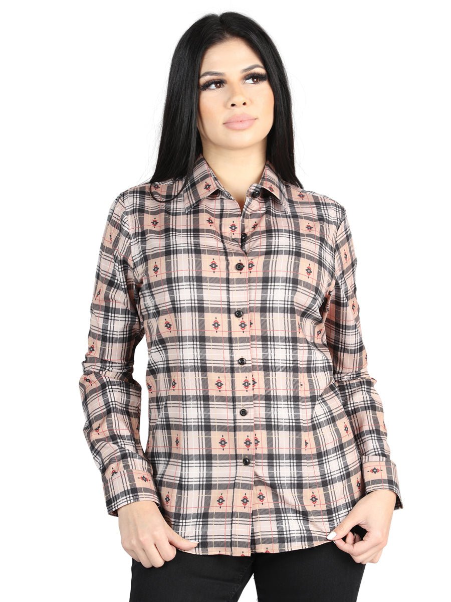 El General - Casual Long - Sleeve Shirt - Beige/Black 44715 - Diana Zapateria Inc