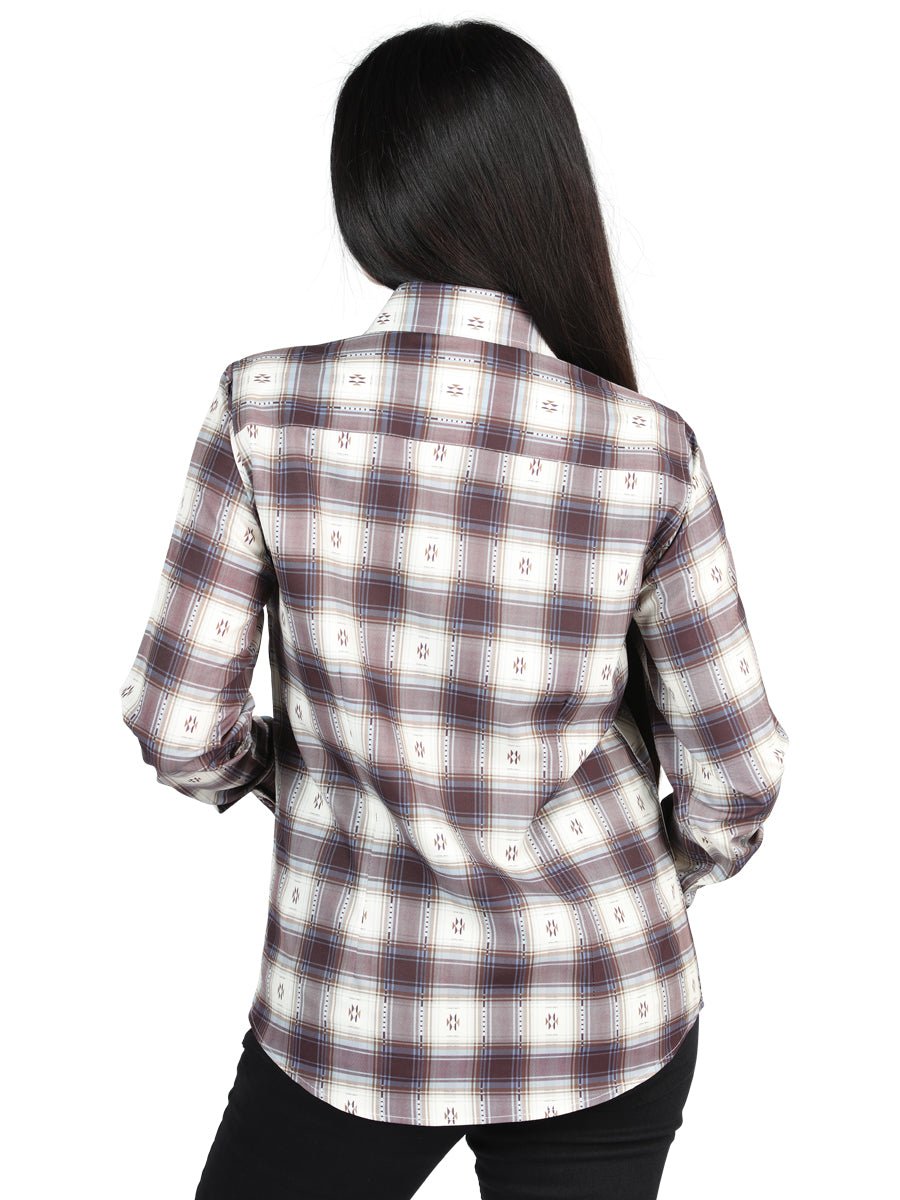 El General - Casual Long - Sleeve Shirt - Beige/Burgandy 44730 - Diana Zapateria Inc