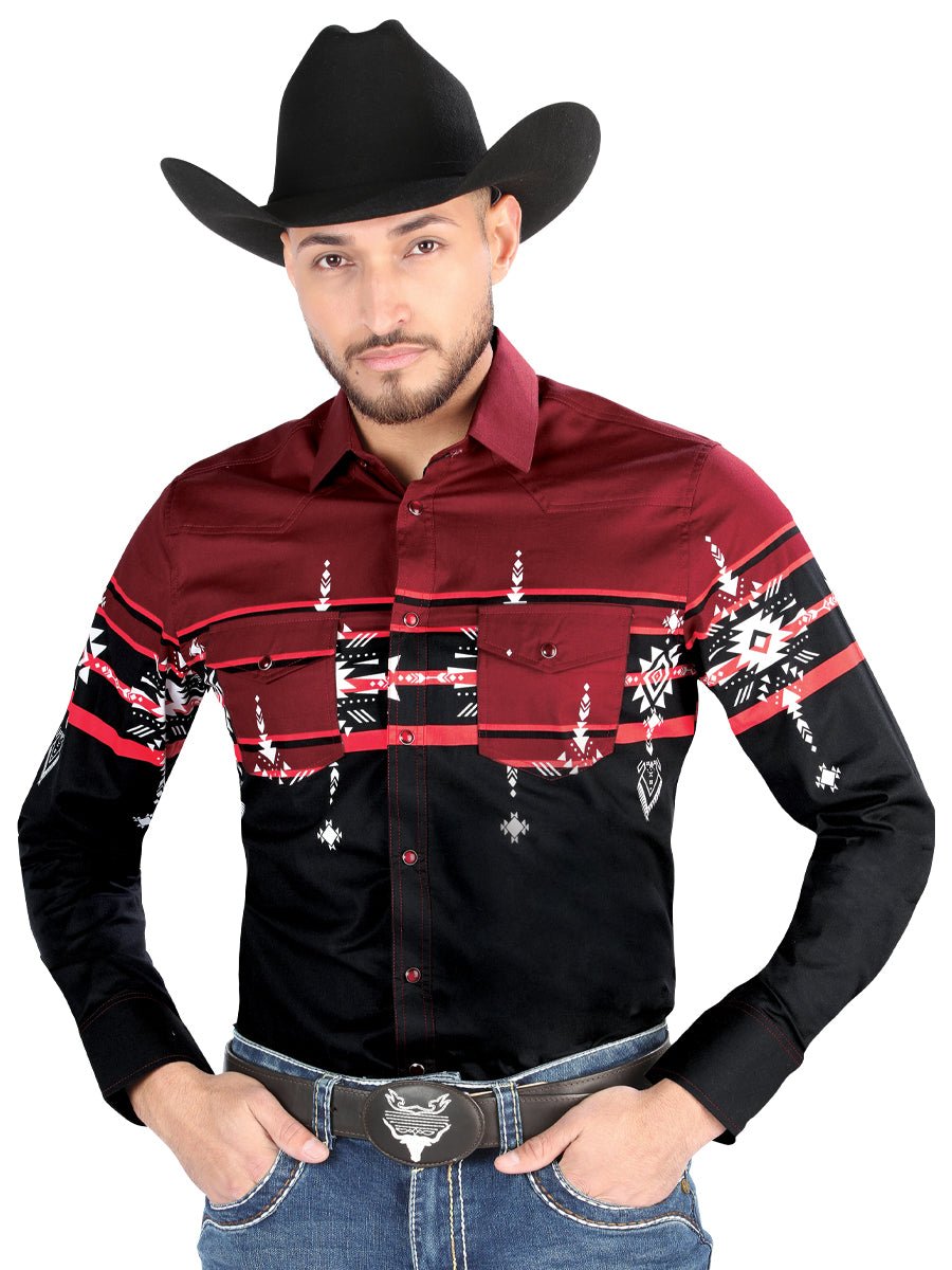 El General - Casual Long Sleeve Shirt - Black/Burgundy 44454 - Diana Zapateria Inc