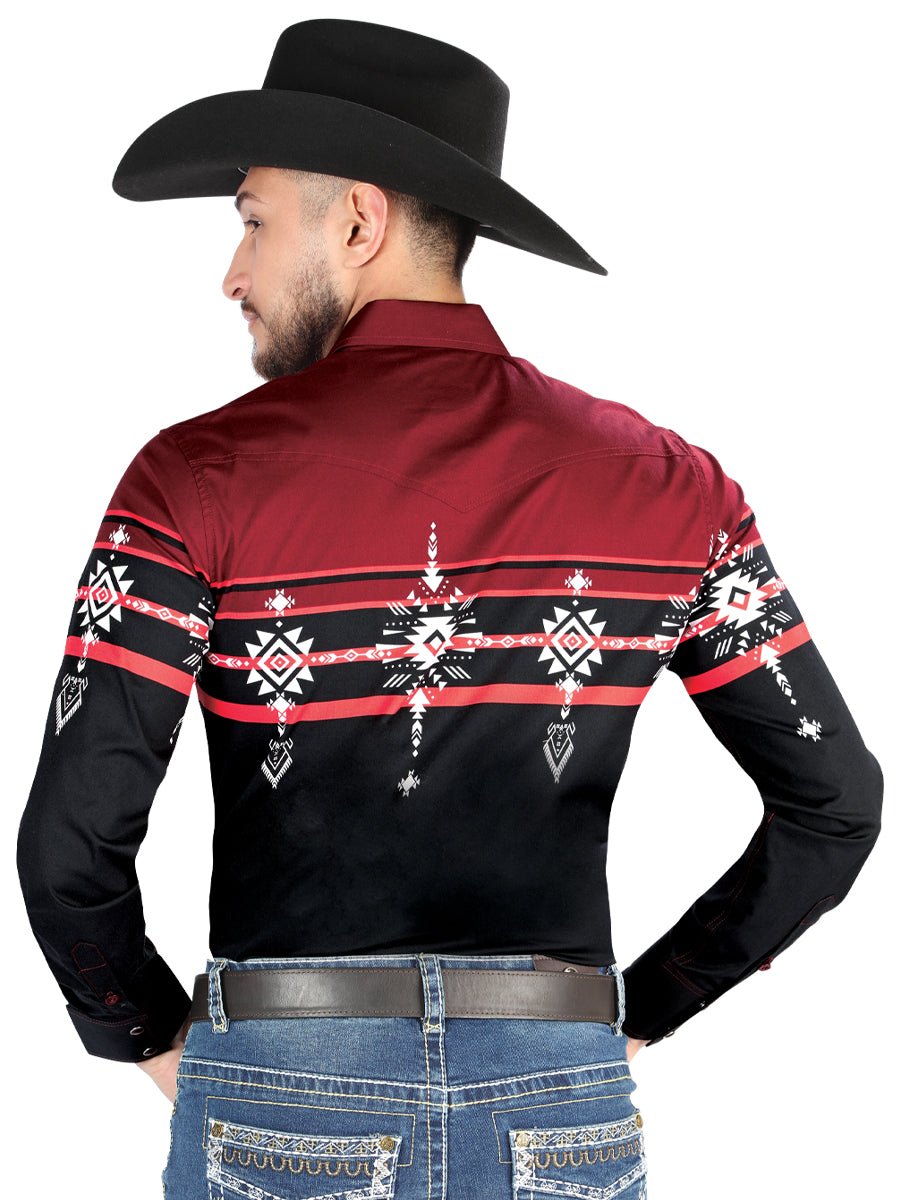 El General - Casual Long Sleeve Shirt - Black/Burgundy 44454 - Diana Zapateria Inc