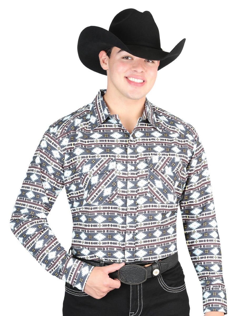 El General - Casual Long Sleeve Shirt - Gray/Khaki 44308 - Diana Zapateria Inc