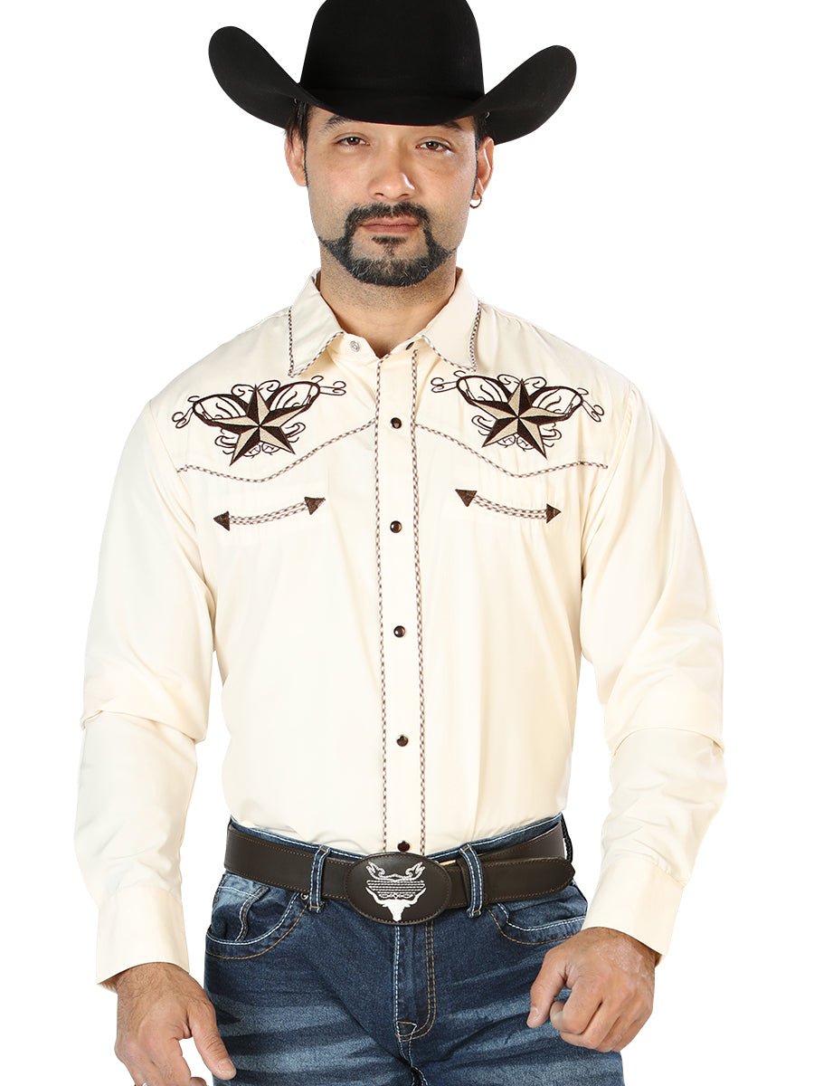 El General Embroidery Western Shirt Beige/Black 126684 - Diana Zapateria Inc