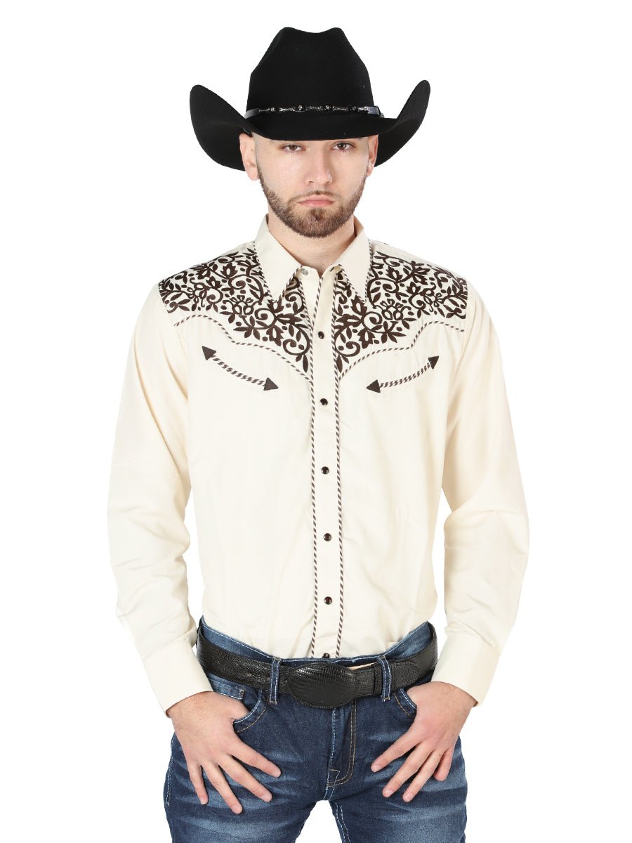 El General Embroidery Western Shirt Beige/Black 44193 - Diana Zapateria Inc