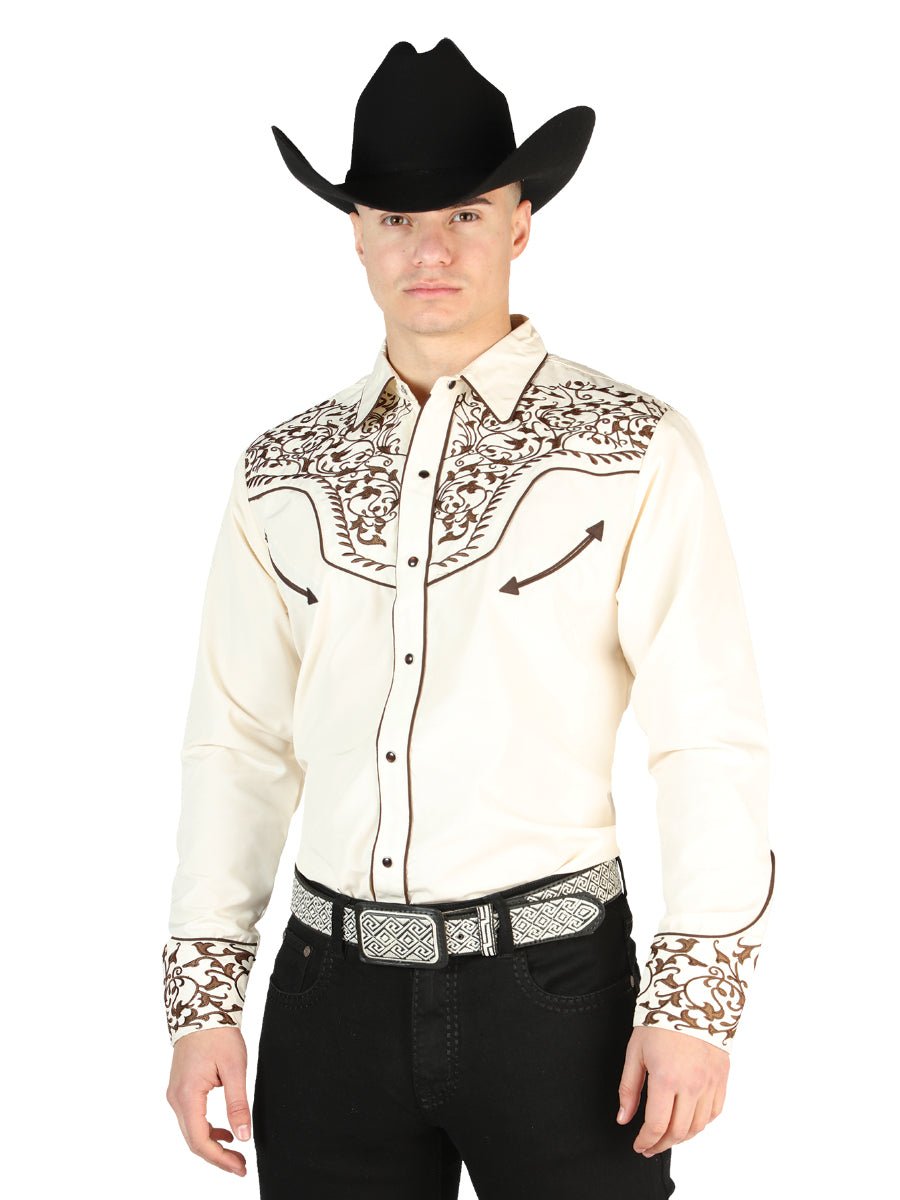 El General Embroidery Western Shirt Beige/Black 44196 - Diana Zapateria Inc
