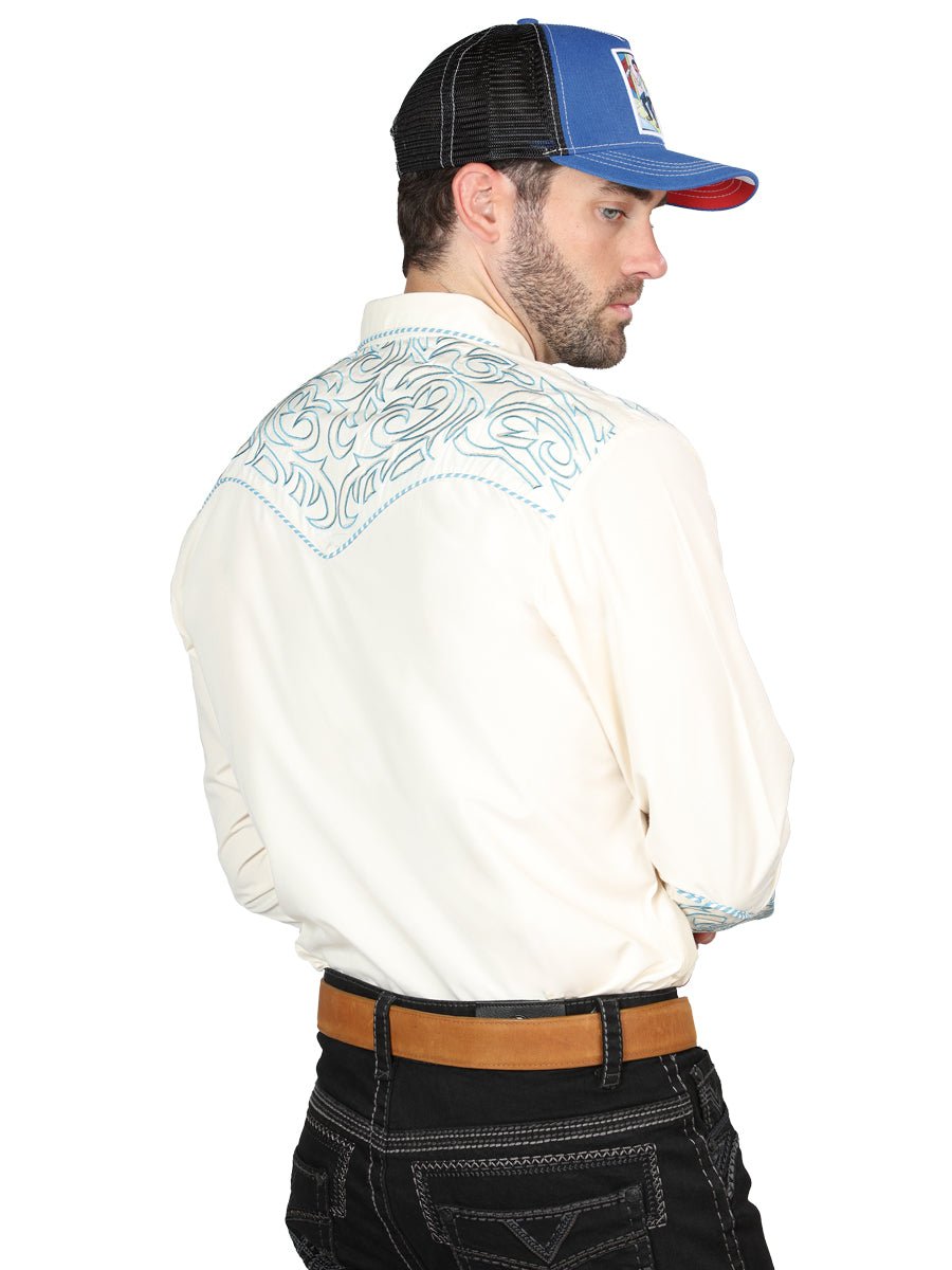 El General Embroidery Western Shirt Beige/Blue 44199 - Diana Zapateria Inc
