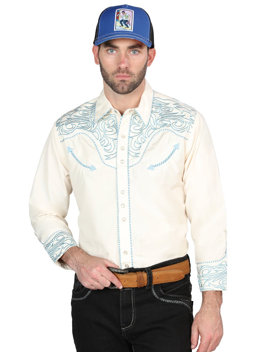 El General Embroidery Western Shirt Beige/Blue 44199 - Diana Zapateria Inc