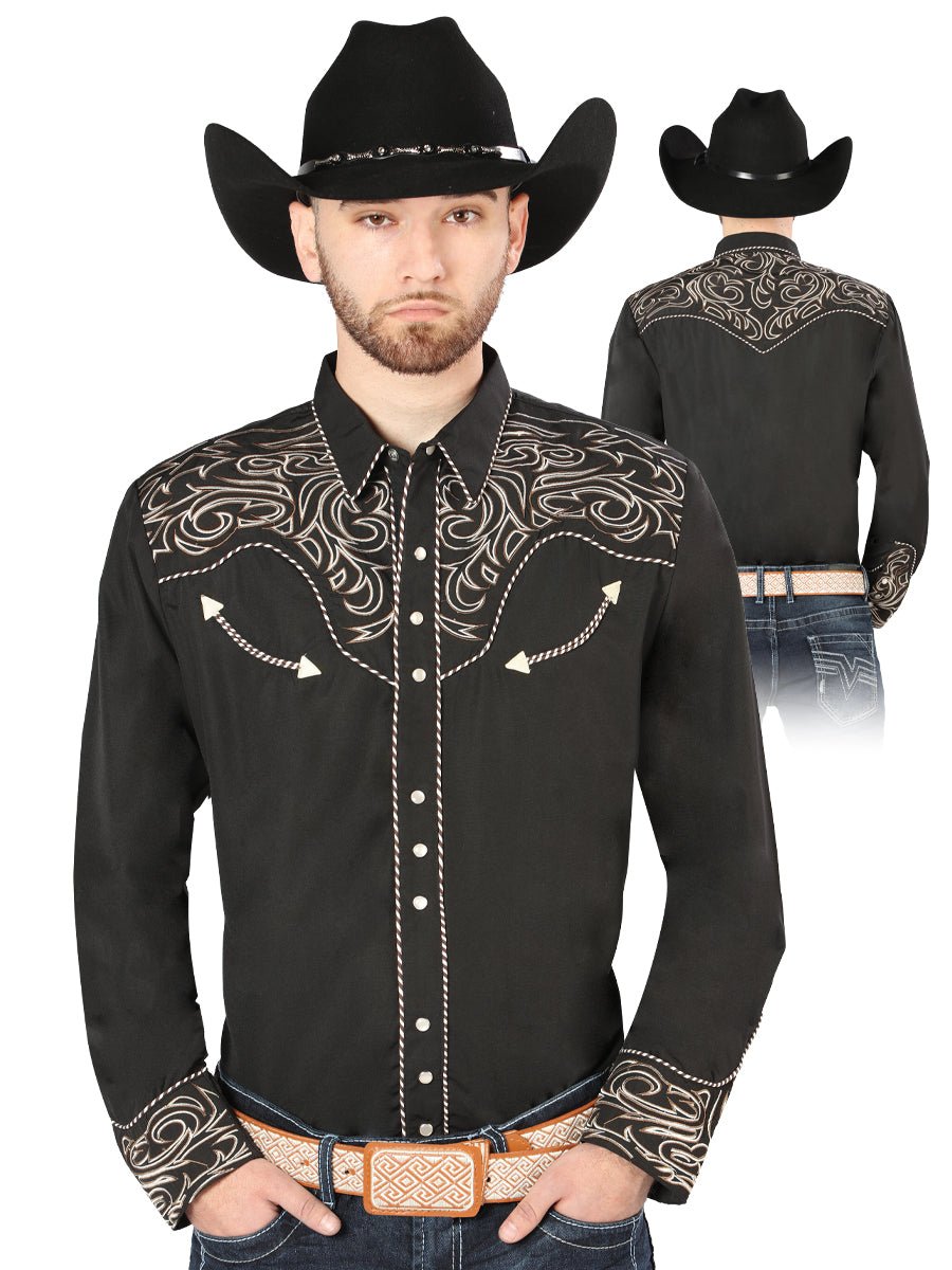 El General Embroidery Western Shirt Black/Gold 44198 - Diana Zapateria Inc