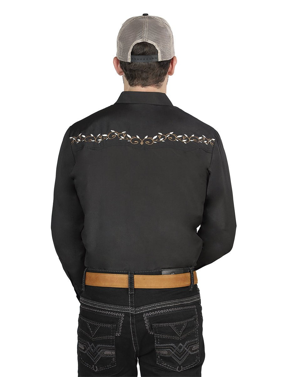El General Embroidery Western Shirt Black/Gold 44200 - Diana Zapateria Inc