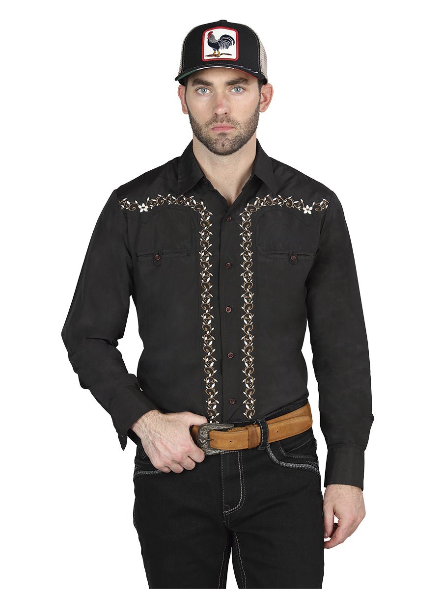 El General Embroidery Western Shirt Black/Gold 44200 - Diana Zapateria Inc