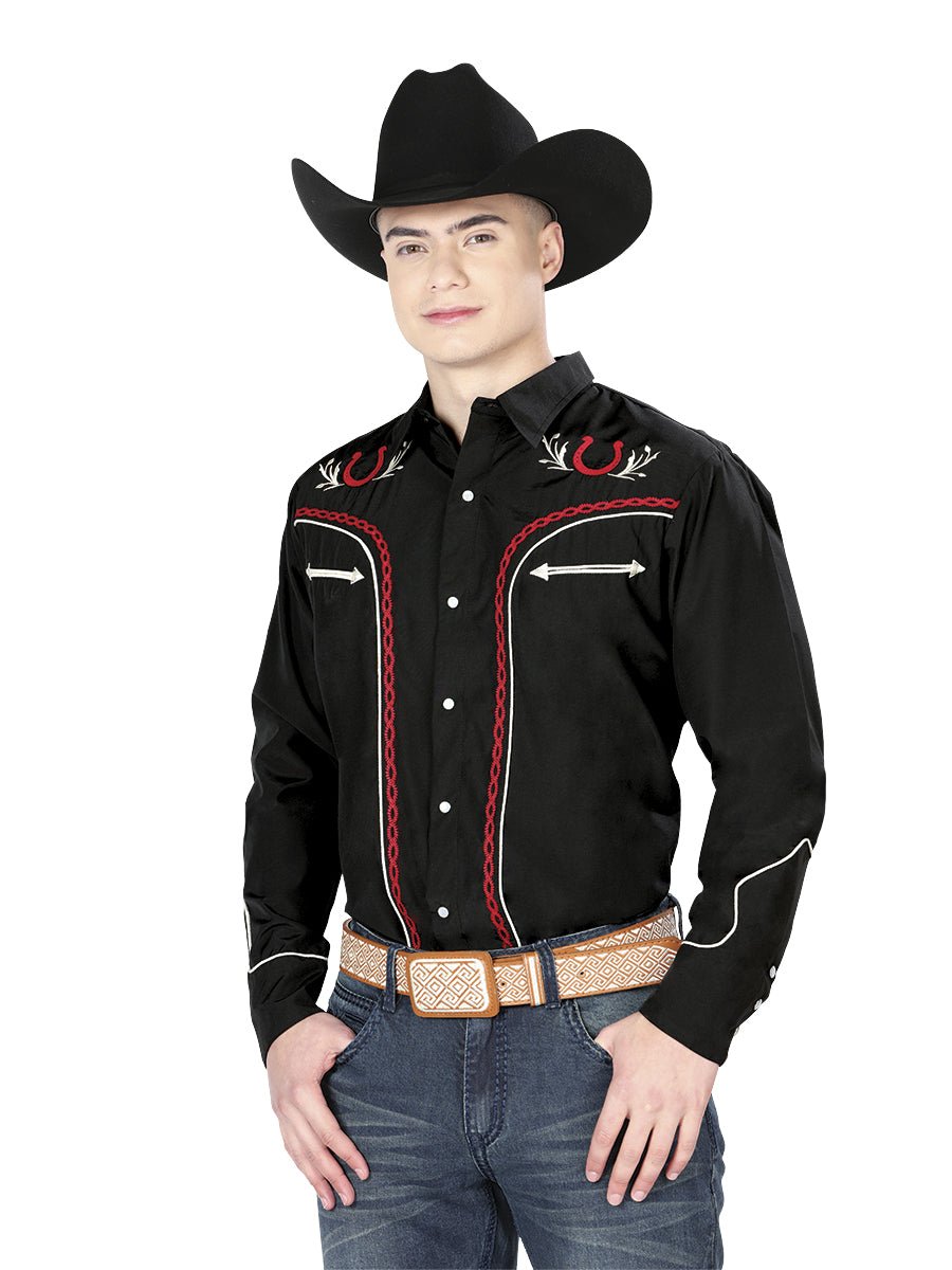 El General Embroidery Western Shirt Black/Red 43293 - Diana Zapateria Inc