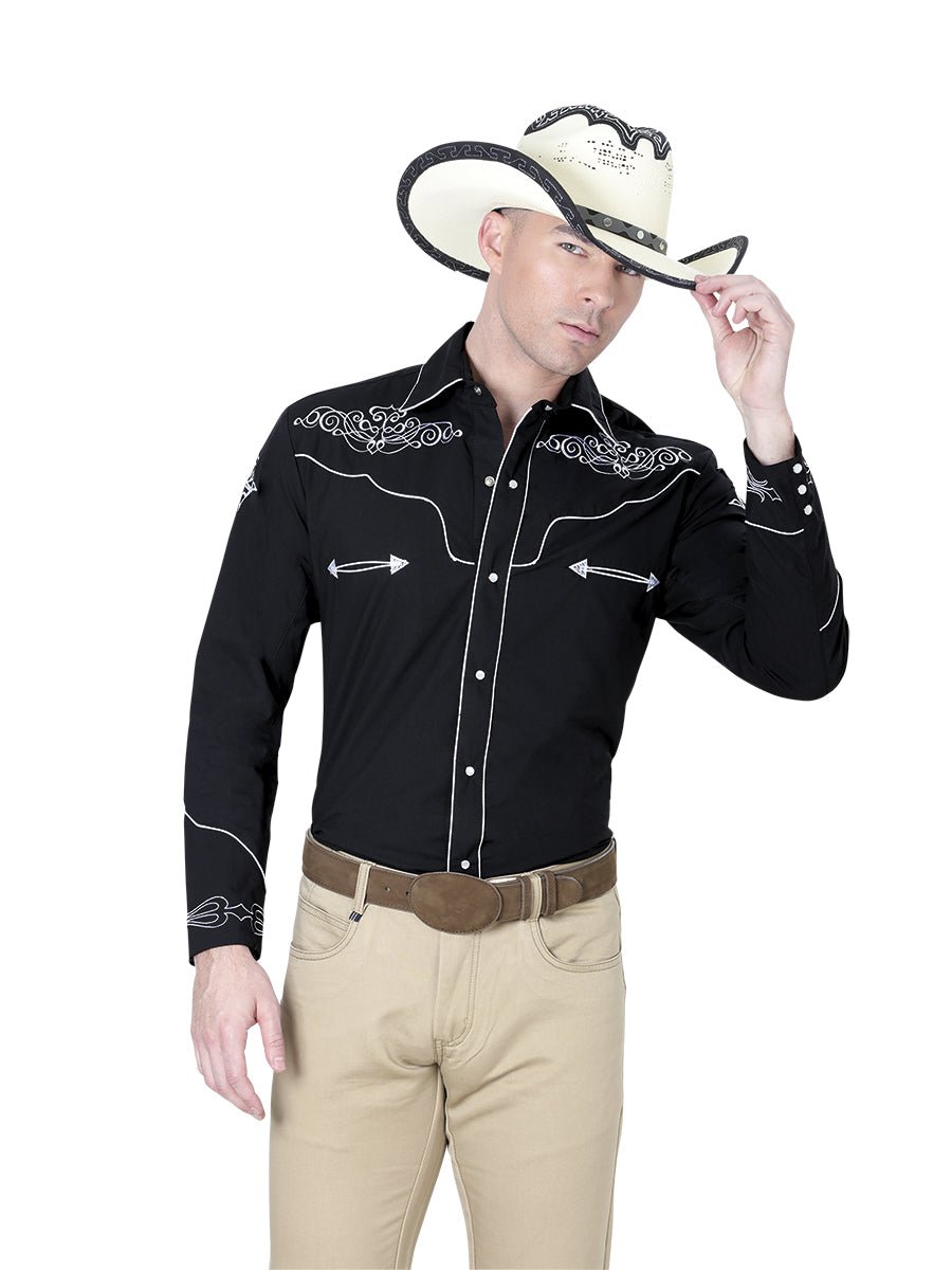 El General Embroidery Western Shirt Black/White 40983 - Diana Zapateria Inc